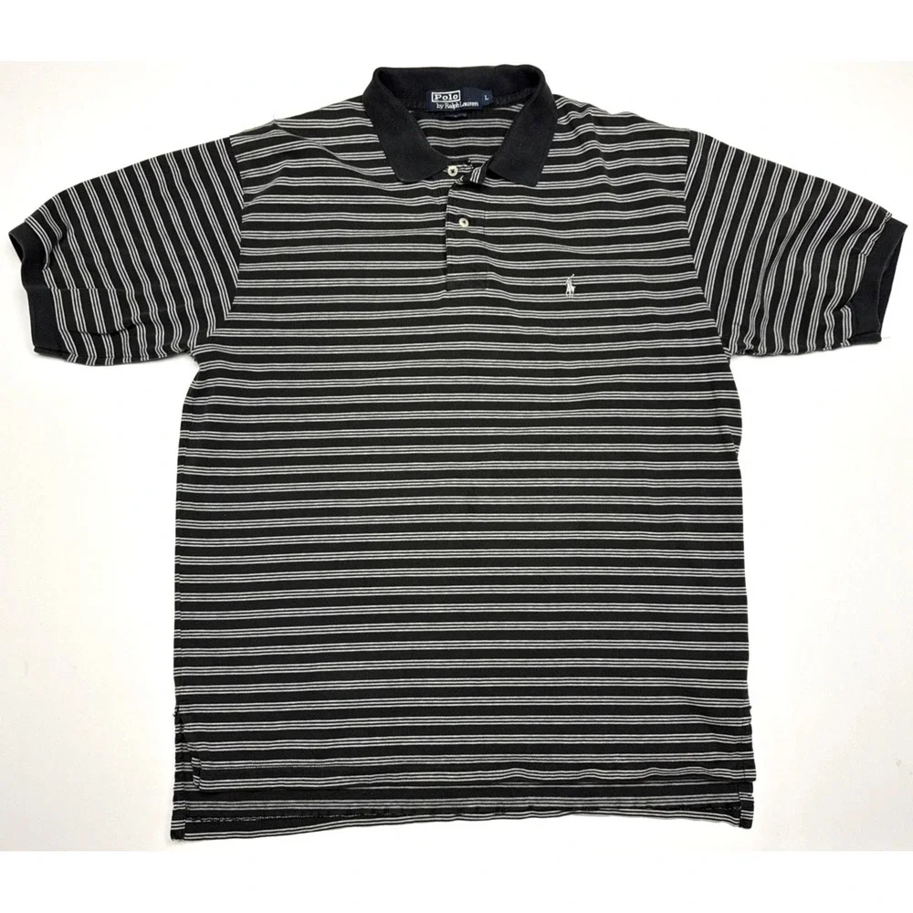 Polo Ralph Lauren Men's Size L Polo Shirt Short Sleeve Black White Striped